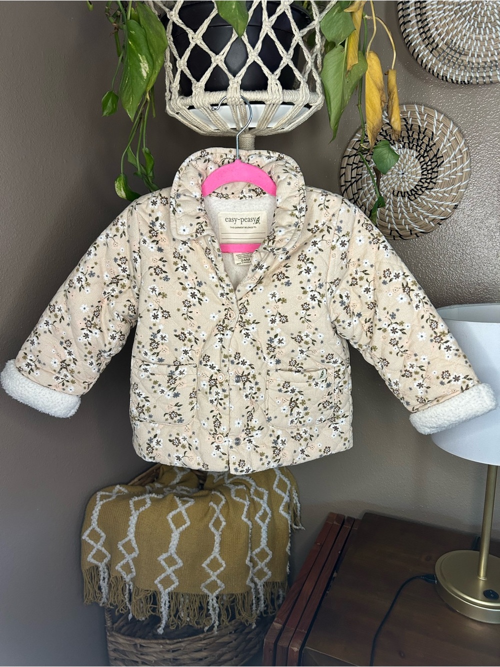 easy-peasy Cream Floral Quilted Puffer Jacket for Kids